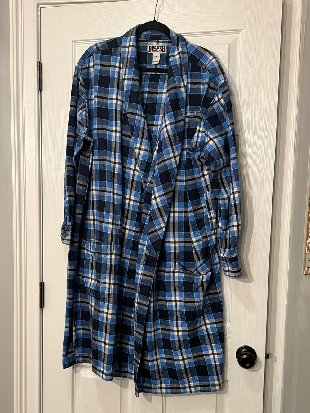 Duluth Trading Co Women's Blue Plaid Long Jacket Coat
